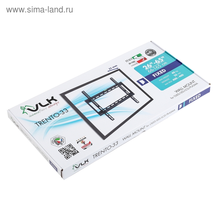 Кронштейн VLK TRENTO-33, для ТВ, фиксированный, 26-65 Кронштейн VLK TRENTO-33, для ТВ, фиксированный, 26-65", 26 мм от стены, черный