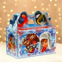 Новый год. Подарочная коробка новогодняя Кормушка "Покормите птиц зимой" в синем окошко с двух сторон, 20 x 12 x 19 см. Новый год. Подарочная коробка новогодняя Кормушка "Покормите птиц зимой" в синем окошко с двух сторон, 20 x 12 x 19 см.