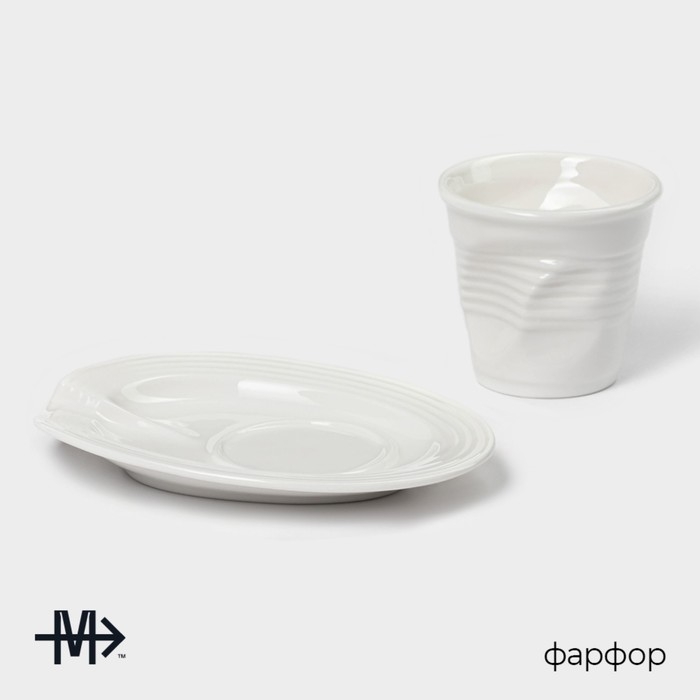 Кофейная пара фарфоровая Magistro &laquo;Бланш&raquo;, 2 предмета: чашка 80 мл, блюдце 13&times;10,5 см