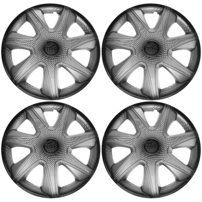 Колпаки колесные R16 Колпаки колесные R16 "ДЖОЙ ",серебристо-черный, карбон, набор 4 шт