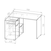 Стол угловой Левый Мико, 1100х960х750, Белый/Бриллиант/Бетон