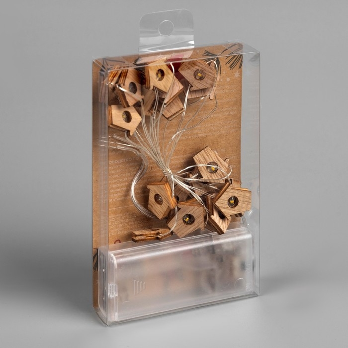 Гирлянда &laquo;Нить&raquo; 2 м роса с насадками &laquo;Домик&raquo;, IP20, серебристая нить, 20 LED, батарейки ААх2 (нет в комплекте), свечение тёплое белое