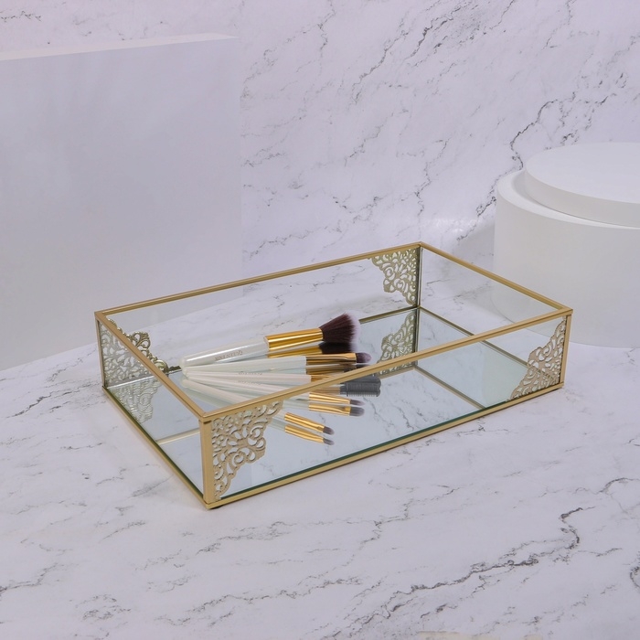 Органайзер для хранения &laquo;GREAT&raquo;, стеклянный, с зеркальным дном, 1 секция, 29 &times; 17,5 &times; 6 см, цвет прозрачный/медный