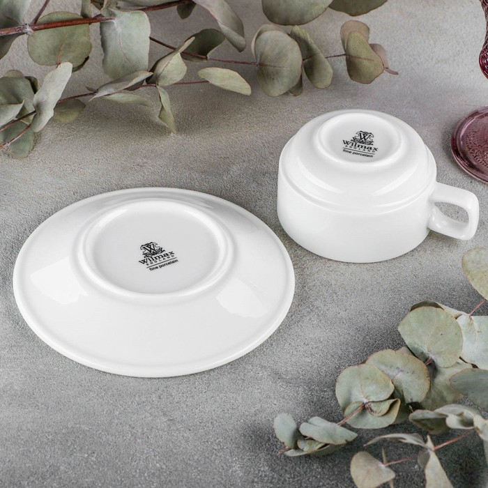 Чайная пара фарфоровая Wilmax Stella, 2 предмета: чашка 220 мл, блюдце d=15 см, цвет белый