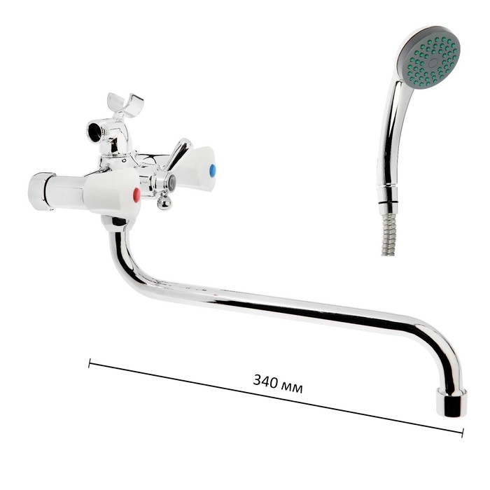 Смеситель для ванны Смеситель для ванны "Центр Сантехники" 15332, двухвентильный, настенный, с душевым набором, хром