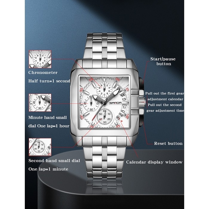 Часы наручные, d-4.5 см, календарь, хронограф, водонепроницаемые, светящиеся, серебро Часы наручные, d-4.5 см, календарь, хронограф, водонепроницаемые, светящиеся, серебро