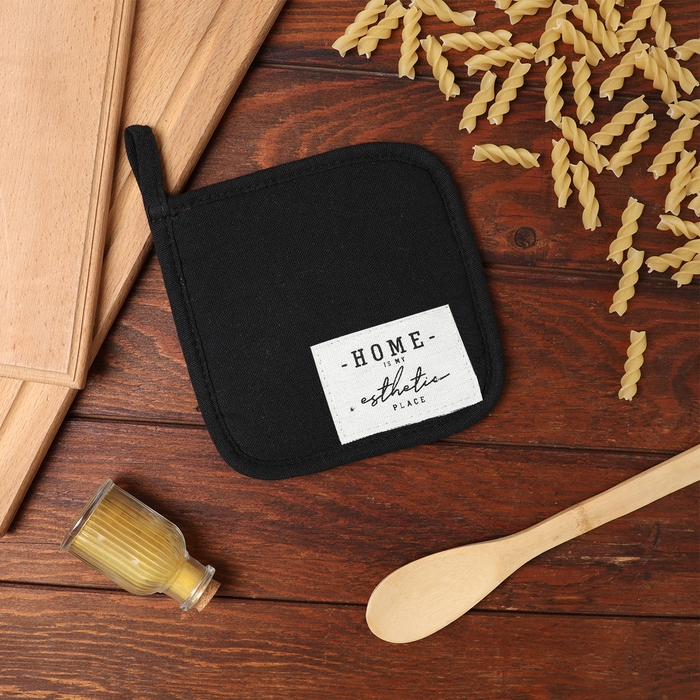 Прихватка Этель Прихватка Этель "HOME", цвет чёрный, 16х16 см, 50%хл, 50%лен