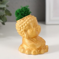 Кашпо бетонное "Будда" 5,5х6,5х7см золотой со мхом (мох зеленый стабилизированный)