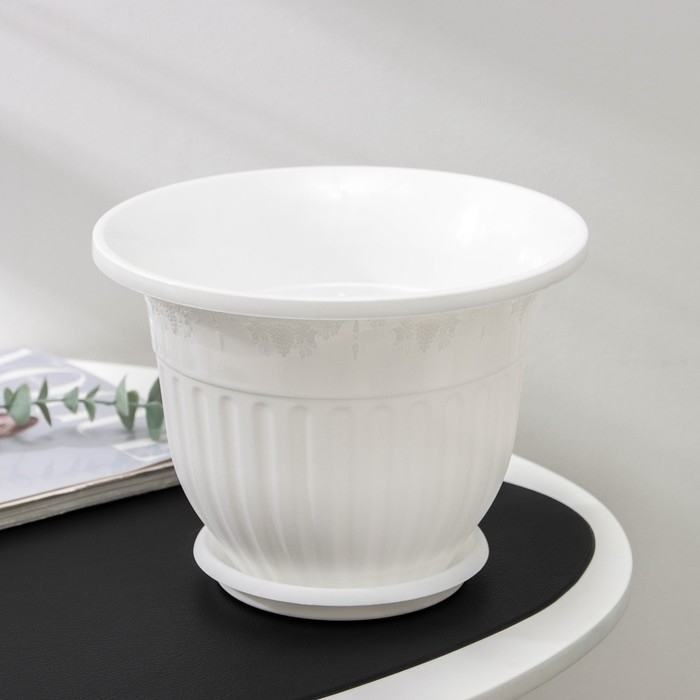 Горшок для цветов с поддоном &laquo;Лозанна&raquo;, 3 л, пластиковый, цвет белый