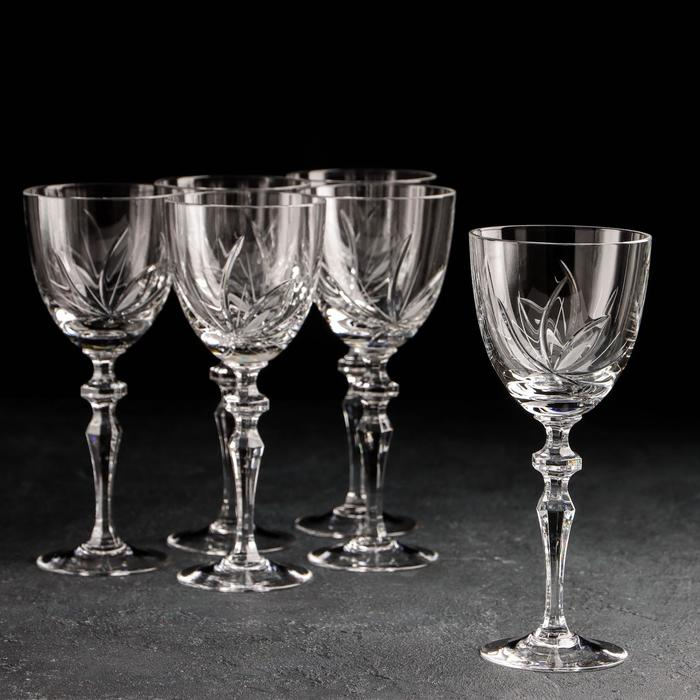 Набор бокалов хрустальных для вина «Цветок», 250 мл, 6 шт Набор бокалов хрустальных для вина «Цветок», 250 мл, 6 шт