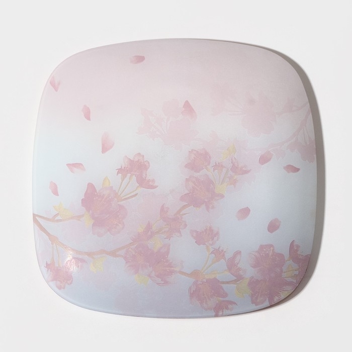 Тарелка стеклянная Доляна &laquo;Сакура&raquo;, 25&times;25 см, цвет розовый