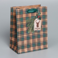 Пакет подарочный новогодний крафтовый вертикальный &laquo;For man&raquo;, MS 18 х 23 х 10 см, Новый год