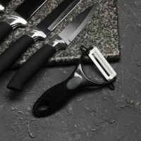 Набор кухонных принадлежностей Доляна &laquo;Супер-блек&raquo;, 6 предметов: ножи 19 см, 23 см, 32 см, 32 см, керамическая овощечистка, 32&times;4 см, цвет чёрный