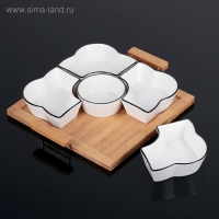 Набор салатников керамических с крышкой на деревянной подставке &laquo;Эстет. Квадрат&raquo;, 5 предметов, 33&times;27,5&times;11 см, цвет белый