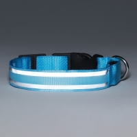 Ошейник с подсветкой Двойная полоса размер L, ОШ 45-52 х 2,5 см 3 режима свечения голубой