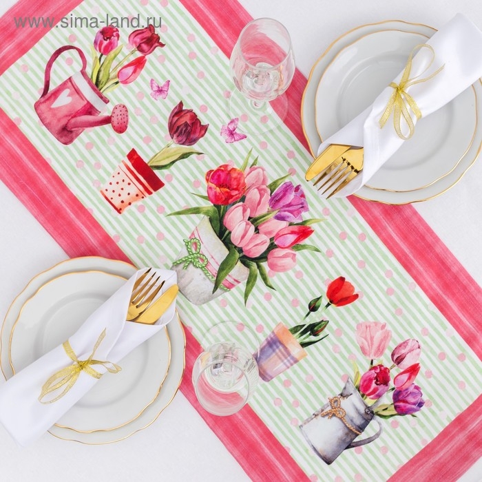 Дорожка на стол "Этель" Тюльпаны  30х70 см, 100% хл, саржа 190 гр/м2