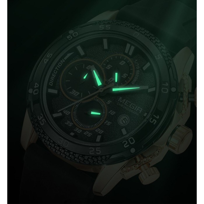 Часы наручные мужские, d-4.6 см, с хронографом, 3 АТМ, светящиеся
