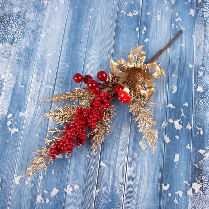 Декор "Новогодняя грация" ягодки, 30х10 см, красно-золотой