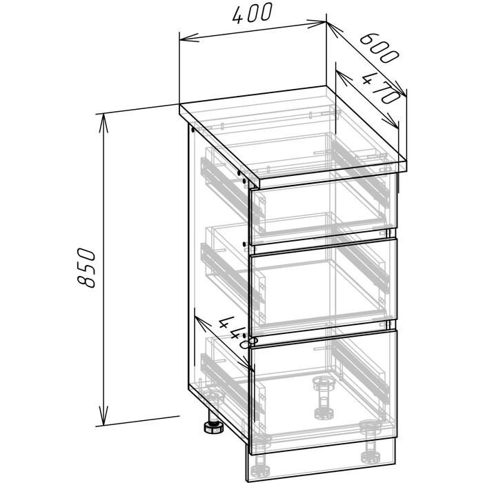 Шкаф напольный Зара 3 ящика 400х600х850 белый