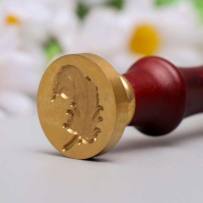 Печать для сургуча с деревянной ручкой Печать для сургуча с деревянной ручкой "Пёрышко" 9х2,5х2,5 см