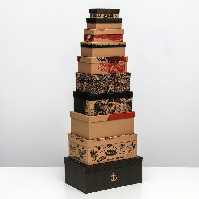 Набор крафтовых коробок 10 в 1, упаковка подарочная, &laquo;Брутальность&raquo;, 12 х 7 х 4 - 32.5 х 20 х 12.5 см