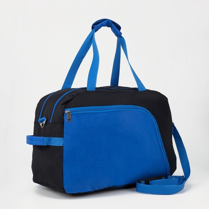Сумка спортивная на молнии, без подкладки, 2 наружных кармана, средний размер, цвет чёрный/василёк Сумка спортивная на молнии, без подкладки, 2 наружных кармана, средний размер, цвет чёрный/василёк
