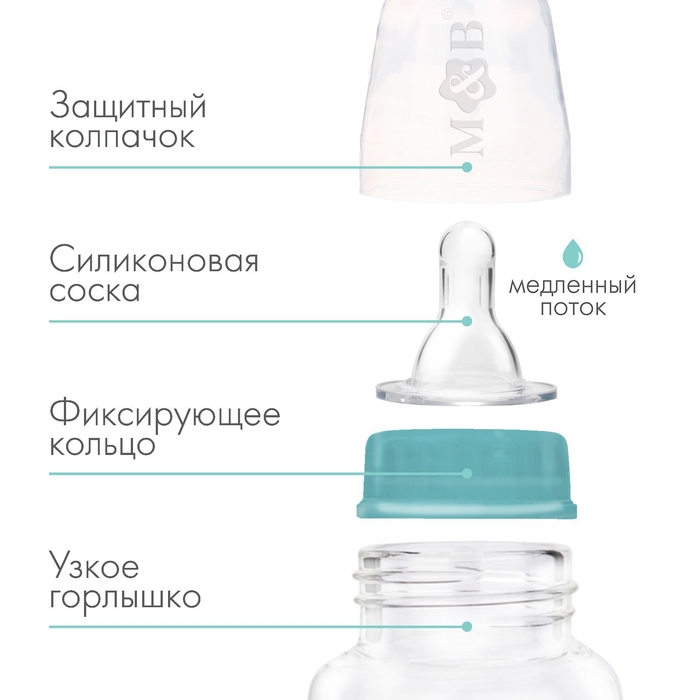 Бутылочка для кормления, классическое горло, 150 мл., от 0 мес., цвет бирюзовый Бутылочка для кормления, классическое горло, 150 мл., от 0 мес., цвет бирюзовый