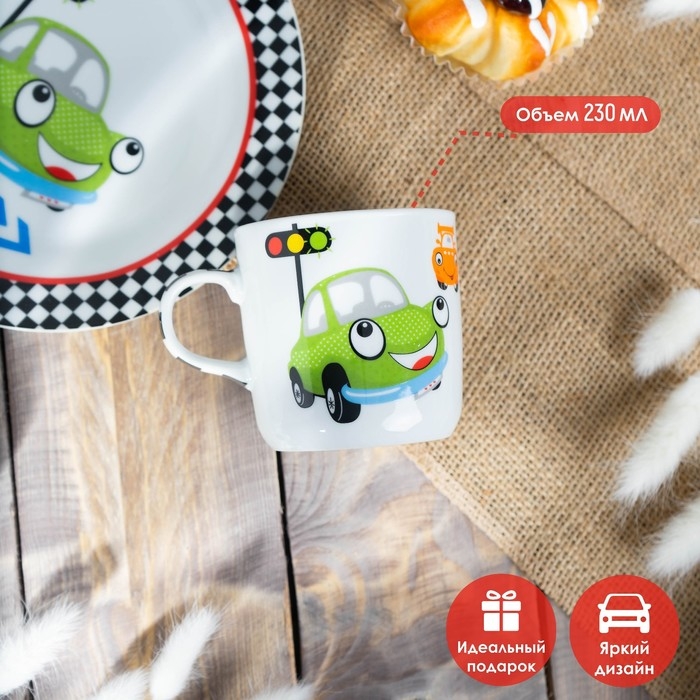 Набор детской посуды из керамики Доляна «Светофор», 3 предмета: кружка 230 мл, миска 400 мл, тарелка d=18 см Набор детской посуды из керамики Доляна «Светофор», 3 предмета: кружка 230 мл, миска 400 мл, тарелка d=18 см