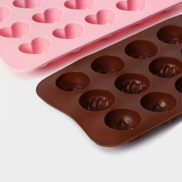 Набор форм для конфет и шоколада Доляна &laquo;Сердечки. Звездочки. Цветы&raquo;, 3 шт, силикон