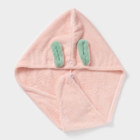 Чалма для сушки волос Доляна «Ушки», микрофибра, с пуговкой, цвет розовый Чалма для сушки волос Доляна «Ушки», микрофибра, с пуговкой, цвет розовый