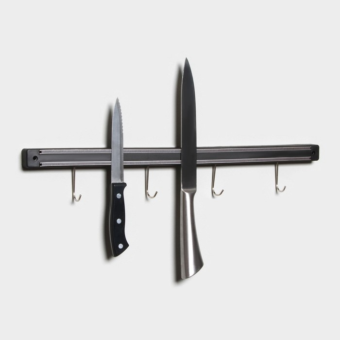 Держатель для ножей магнитный Доляна «Линия», с крючками, 51 см Держатель для ножей магнитный Доляна «Линия», с крючками, 51 см