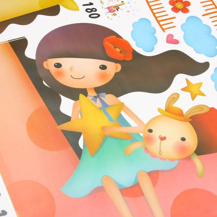 Наклейка пластик интерьерная цветная ростомер Наклейка пластик интерьерная цветная ростомер "Девочка и жираф" 60x90