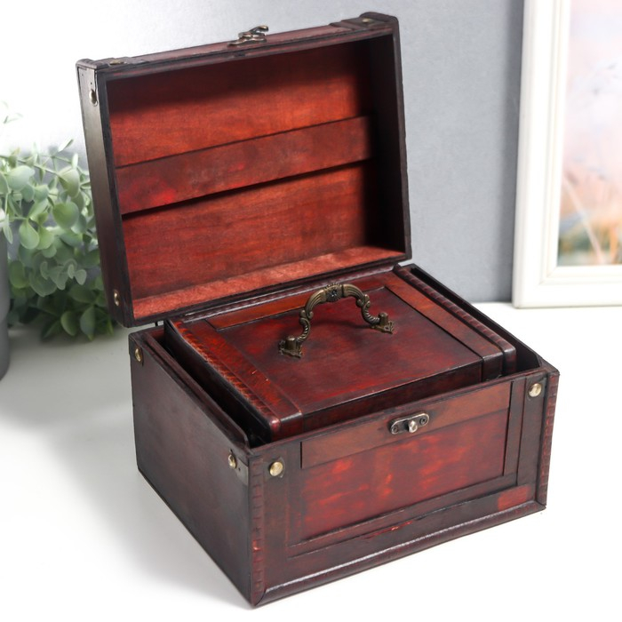 Шкатулка дерево состаренная "Рыцарский турнир" набор 2 шт 12х17,5х14,5, 15х21х17,5 см