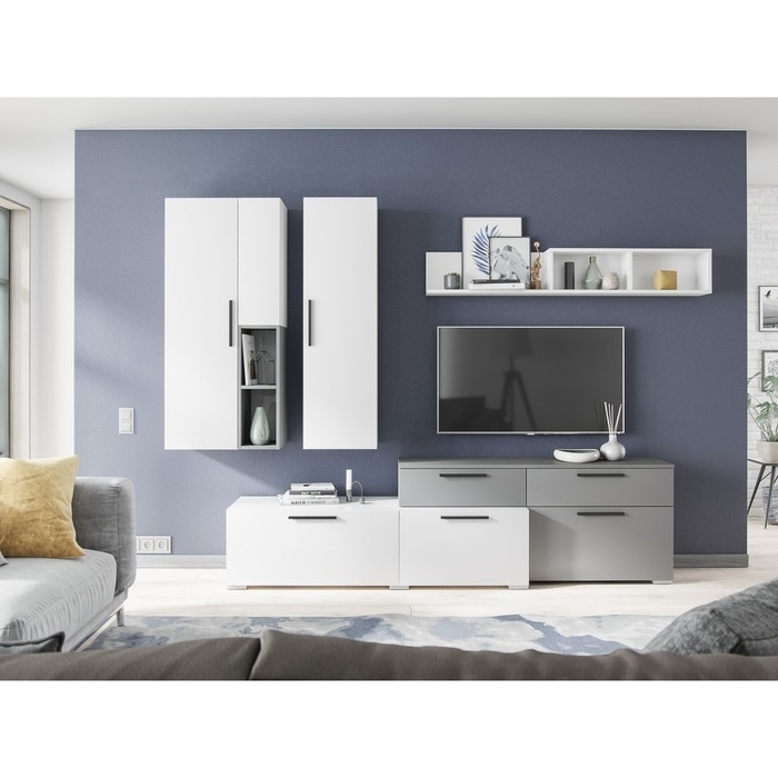 Тумба под ТВ Альберо, 2100х417х570, Белый/Графит серый