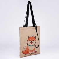 Шопер &laquo;Сиба-ину&raquo;, 35х0.5х40 см, отдел без молнии, без подклада, бежевый