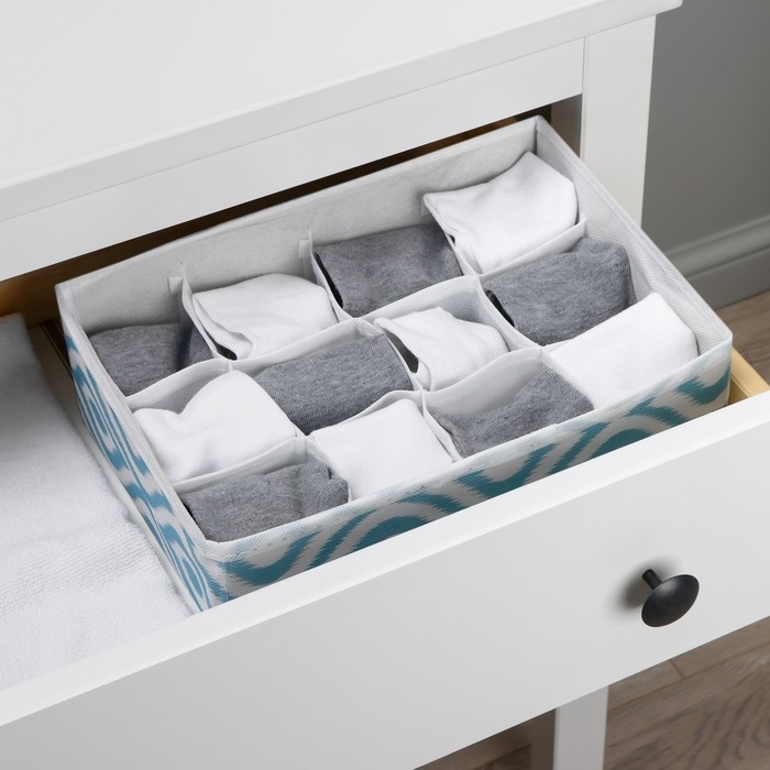 Органайзер для хранения белья Доляна «Лагуна», 12 ячеек, 27×20×10 см, цвет бирюзовый Органайзер для хранения белья Доляна «Лагуна», 12 ячеек, 27×20×10 см, цвет бирюзовый