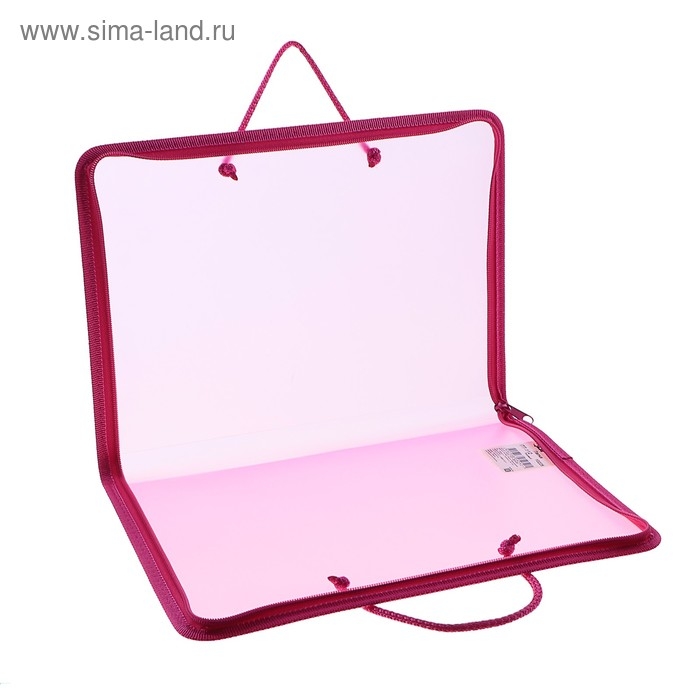 Папка с ручками А4, 230 х 185 х 25 мм, молния вокруг, пластиковая, ПТ-112, Папка с ручками А4, 230 х 185 х 25 мм, молния вокруг, пластиковая, ПТ-112, "Офис", тонированная, цвет розовый
