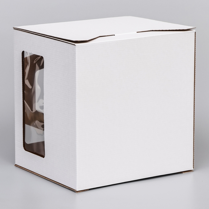 Коробка под торт 2 окна, с ручками, белая, + подложка 2,5 золото-белый, 24 х 24 х 20 см