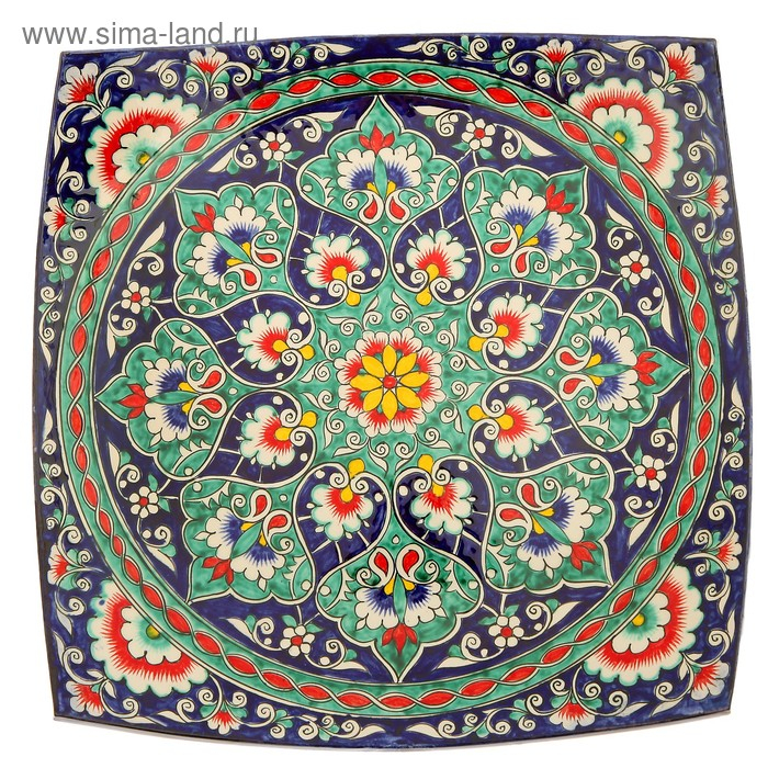 Ляган Риштанская Керамика Ляган Риштанская Керамика "Узоры", 32 см, квадратный, синий микс