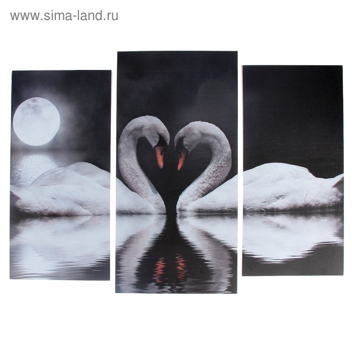 Модульная картина "Лебеди под луной"  (2-25х52; 1-30х60) 60х80 см