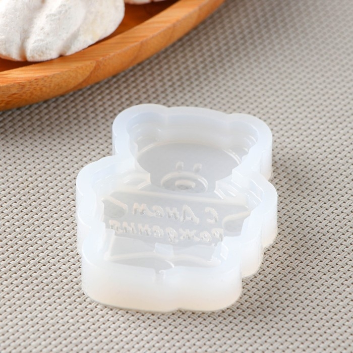 Силиконовая форма &laquo;Мишка с табличкой&raquo;, 7,5&times;6,8 см, 7&times;5 см, цвет прозрачный