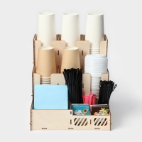 Подставка - органайзер деревянный Доляна &laquo;Барный&raquo;, под стаканы, крышки, трубочки, салфетки, 29,4&times;29,4&times;29,4 см