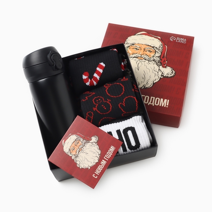 Подарочный набор термос и носки 3 пары KAFTAN Подарочный набор термос и носки 3 пары KAFTAN "С новым годом" р. 41-44 (27-29 см)