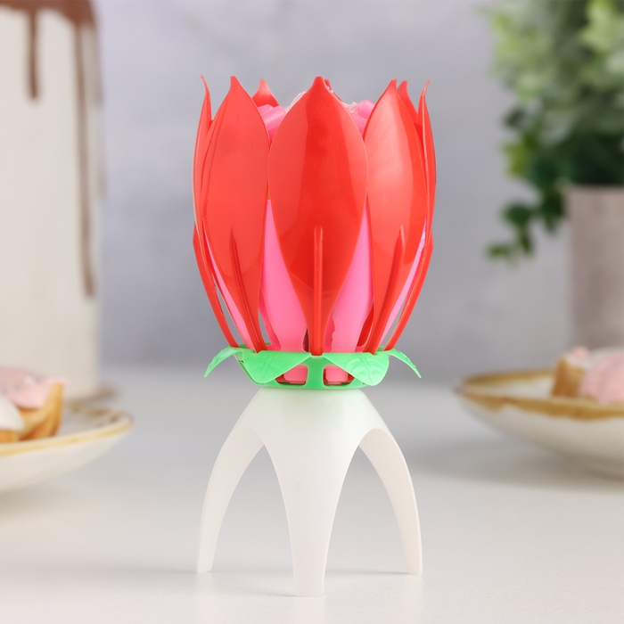 Свеча для торта музыкальная "Тюльпан", красная, 12&times;5 см