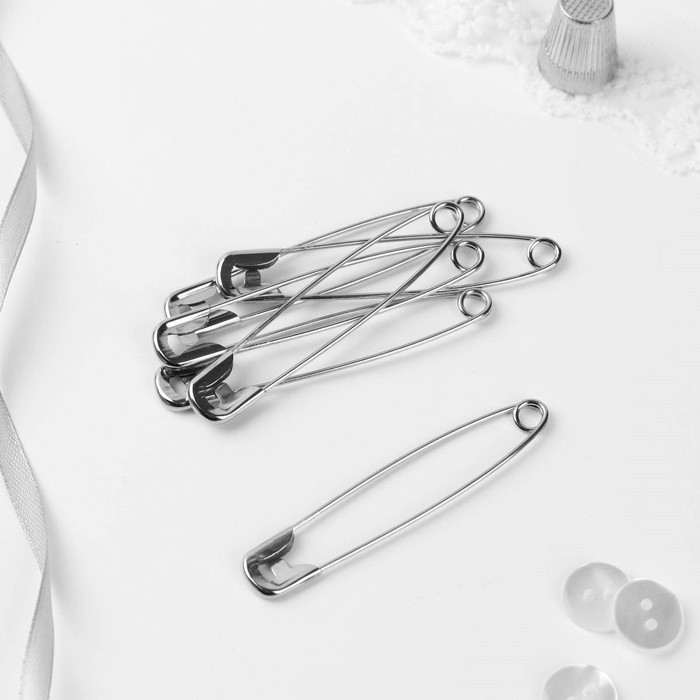 Булавки английские, 75 мм, 6 шт, цвет серебряный Булавки английские, 75 мм, 6 шт, цвет серебряный