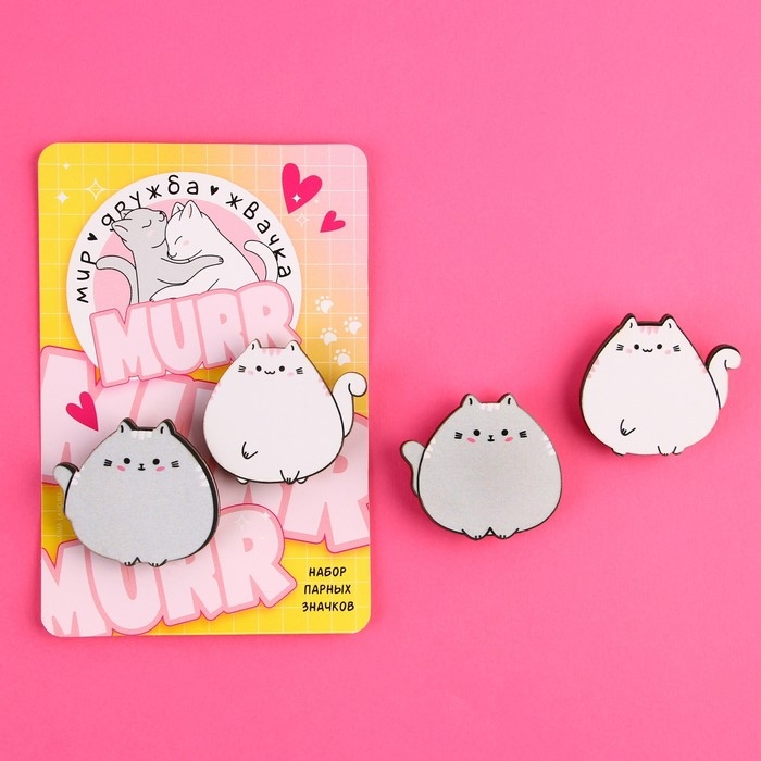 Значки деревянные, неразлучники &laquo;Мир Дружба Жвачка&raquo;, 2 шт., 8 х 12 см.