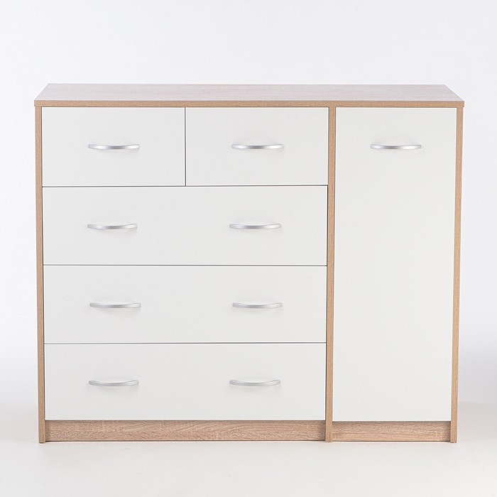 Комод 5 ящиков с дверью, 1100х480х900, Дуб сонома/Белый