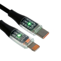 Кабель, 3 А, Type-C - Lightning, 20 W, прозрачный, TPE оплётка, 1 м, чёрный Кабель, 3 А, Type-C - Lightning, 20 W, прозрачный, TPE оплётка, 1 м, чёрный