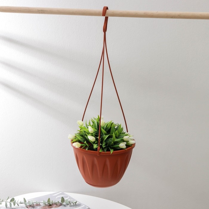 Кашпо для цветов подвесное «Алиция», 3 л, с поддоном, цвет терракотовый Кашпо для цветов подвесное «Алиция», 3 л, с поддоном, цвет терракотовый