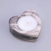 Свеча "Сердце малое. Мрамор" в подсвечнике из гипса, 7х3см,мрамор с чёрными полосками